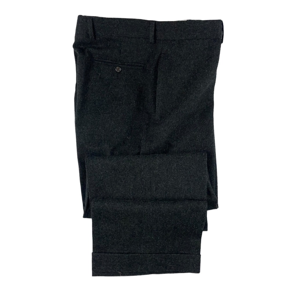 David Chu Gray Flannel Pure Wool Flat Front Mens Trouser Size 36x31 Excellent
